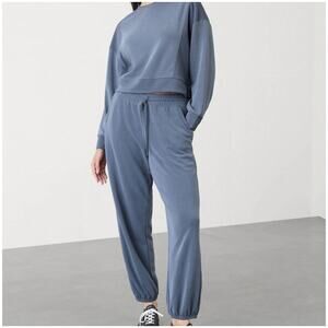 Athleta Pants Womens XL Blue Seasoft Mid Rise Jogger Athleisure Travel Warm Up